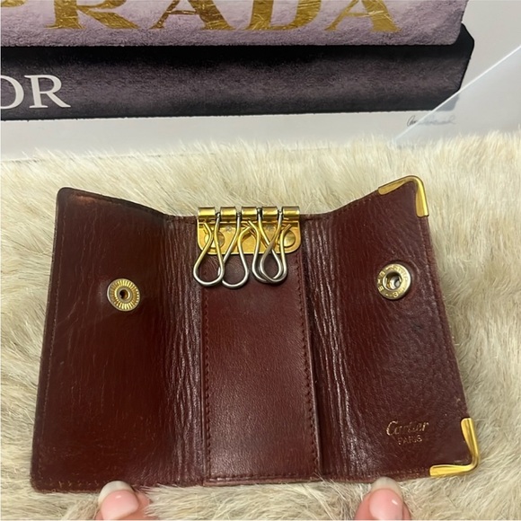 Cartier Pasha Keyring Logo Key Case dark brown Leather